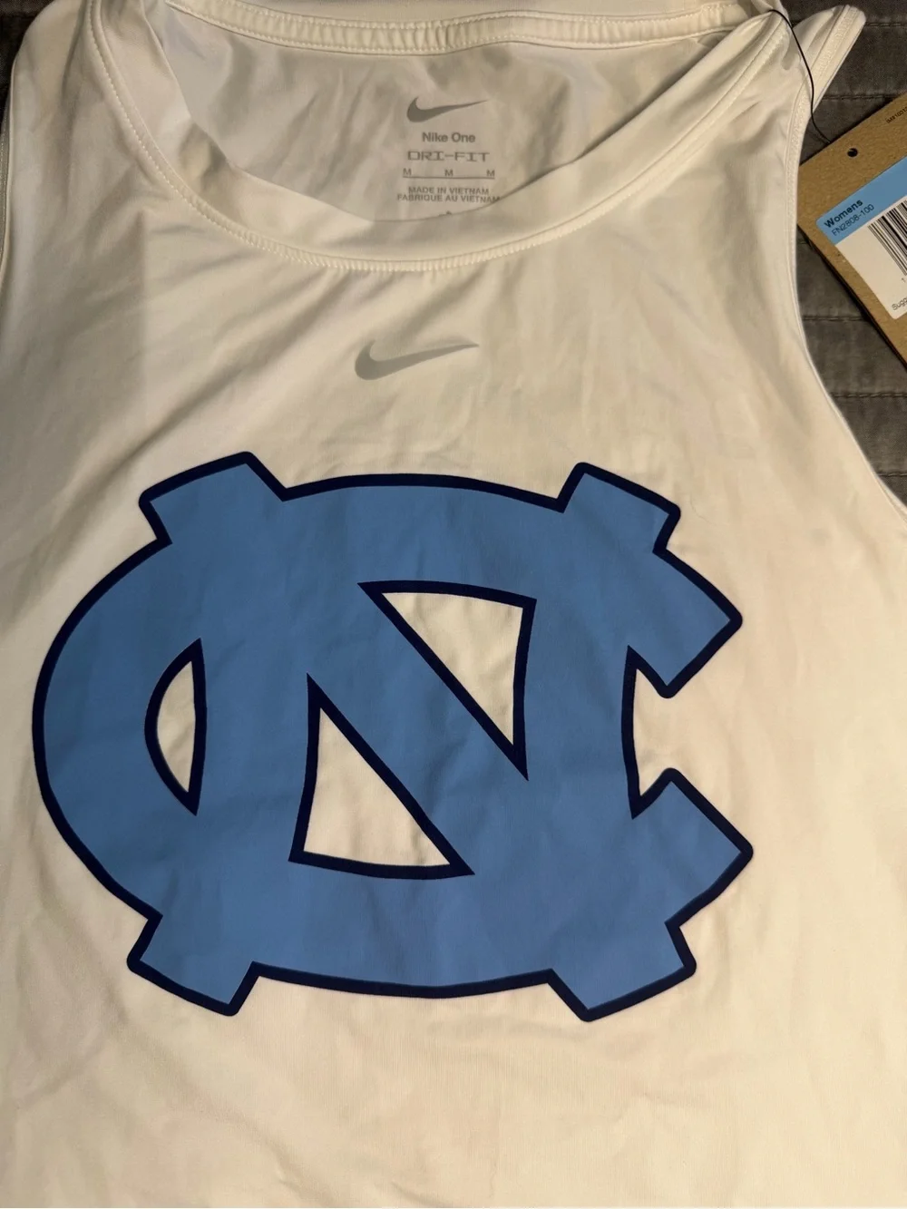 Women’s Nike White Dri-FIT Athletic tank with Grey Swoosh UNC- Chapel Hill : M